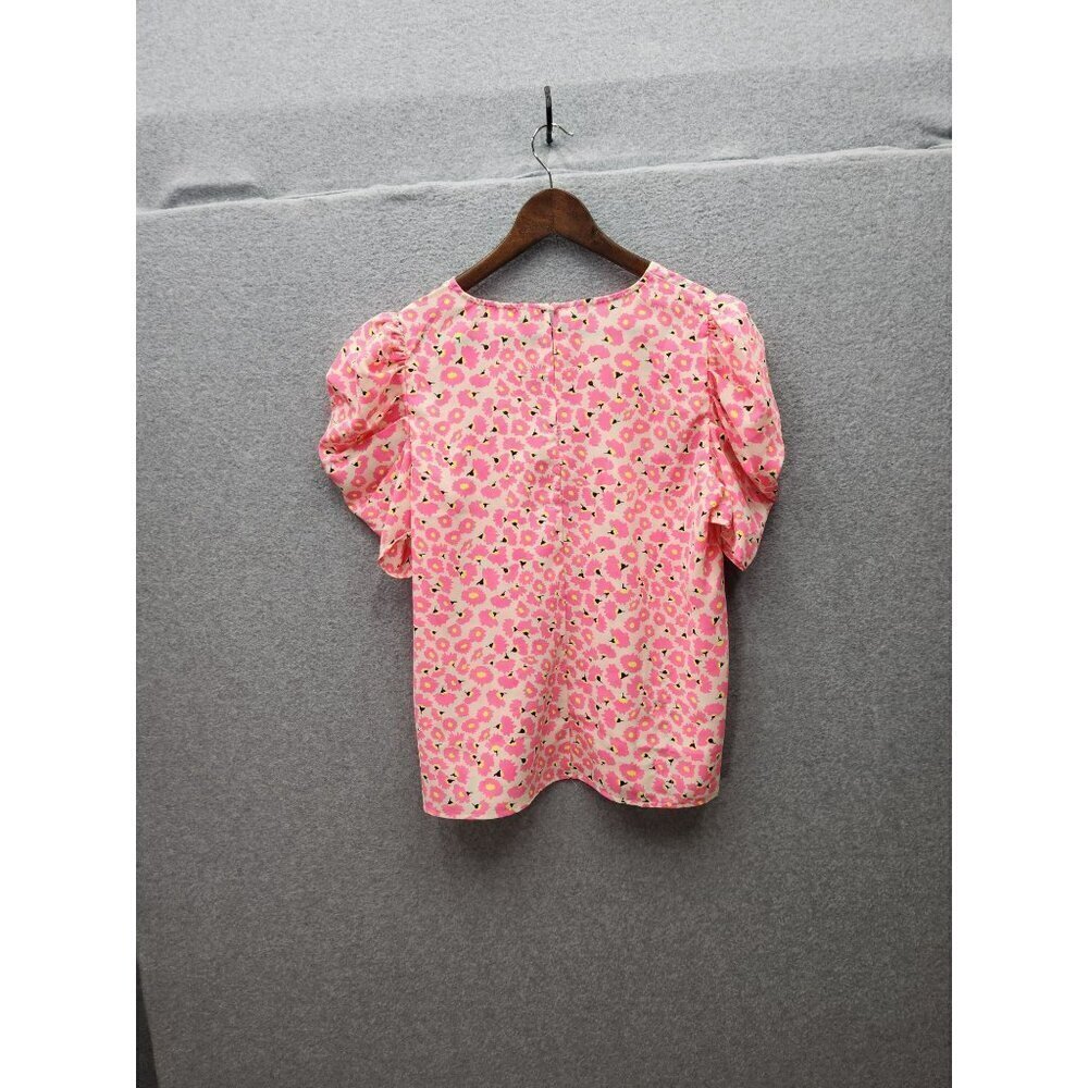 Floral Pink Puff Sleeve Blouse L TCEC 100% Polyester Womens Top - Picture 6 of 6